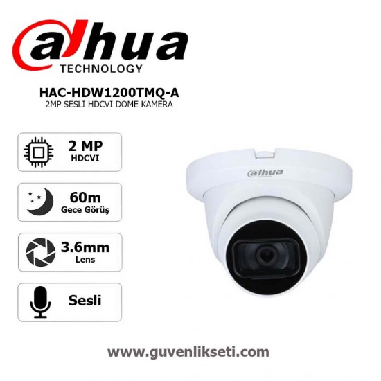 Dahua HAC-HDW1200TMQ-A 2MP sesli dome güvenlik kamerası mikrofonlu